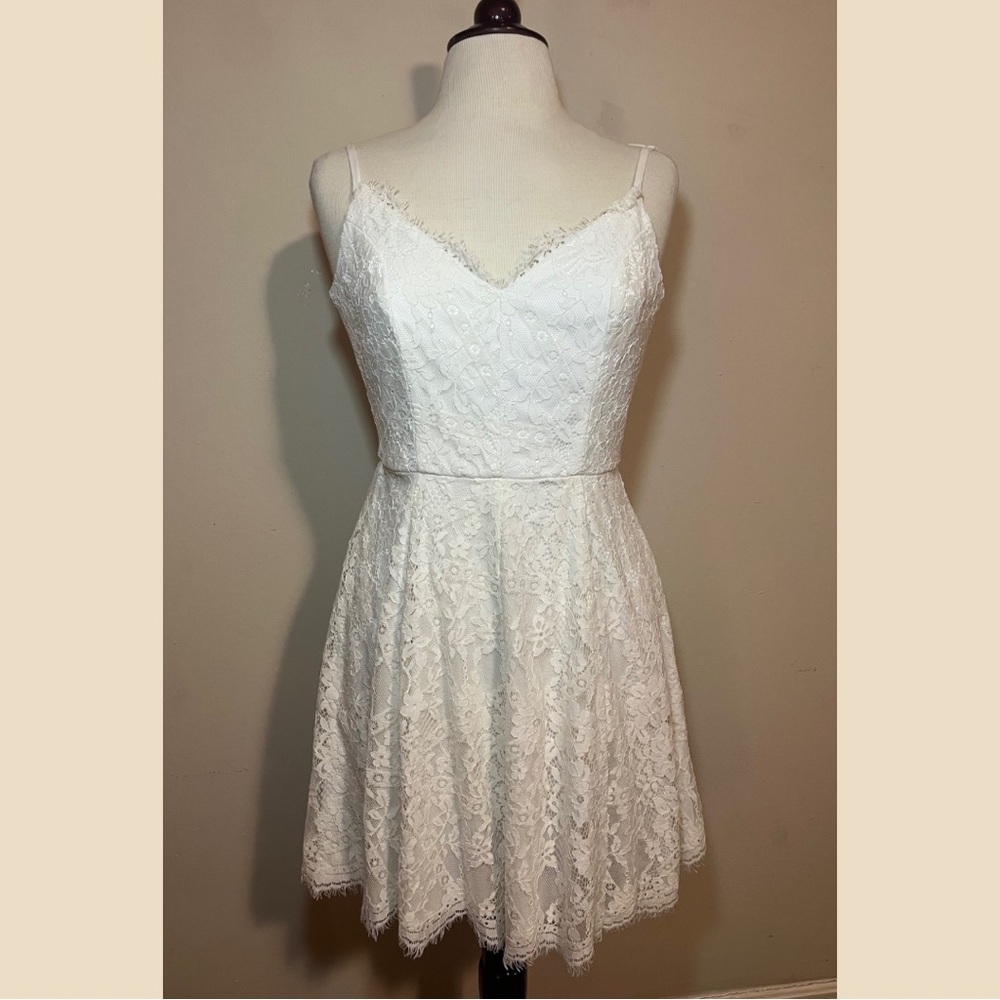 Three Pink Hearts White Lace Dress